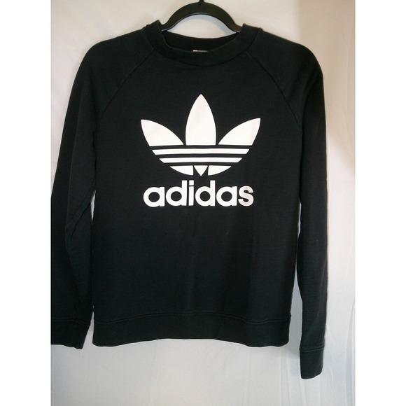 Vintage Adidas Trefoil Logo Black Crew Neck Sweatshirt Pullover Top Small - Picture 1 of 3